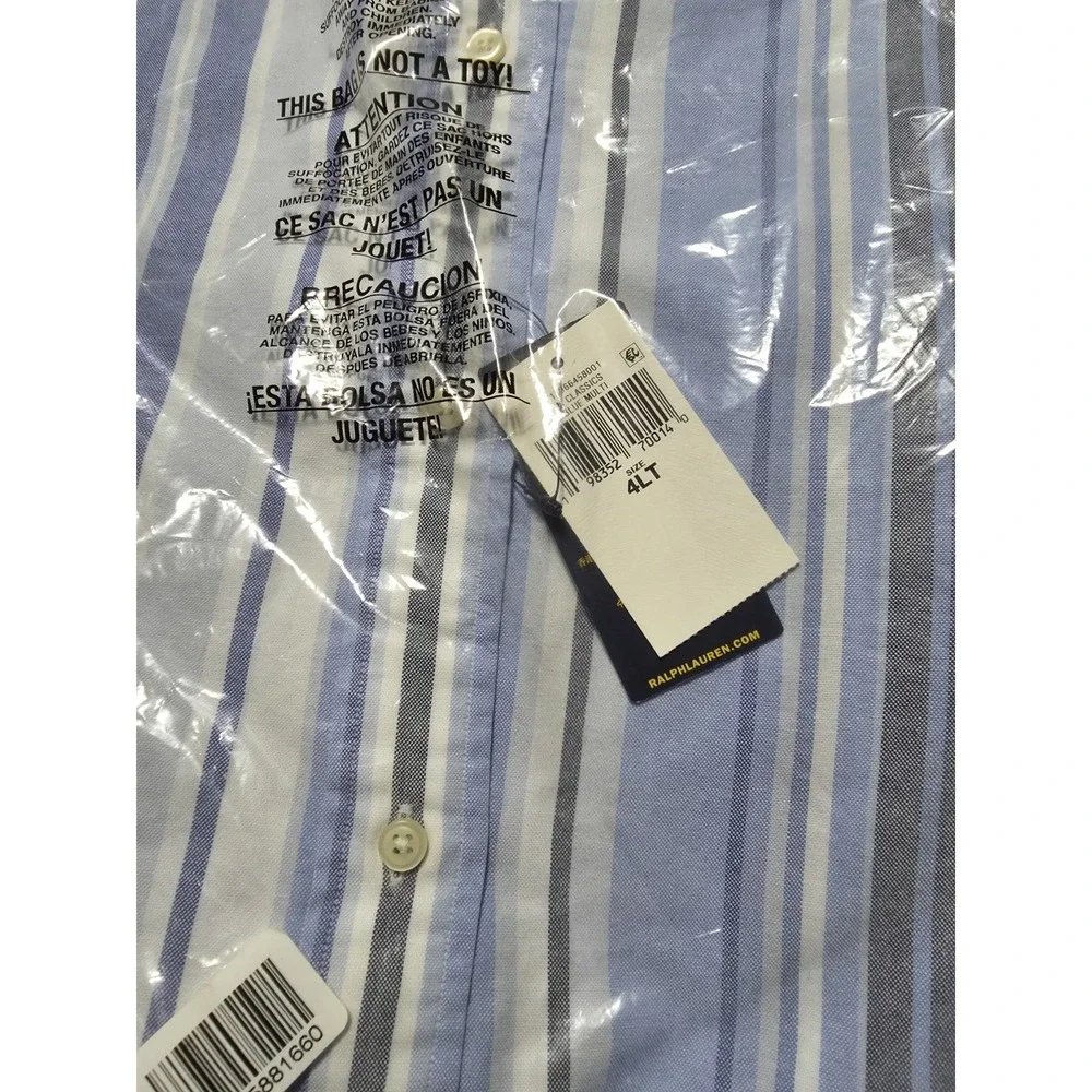 Polo Ralph Lauren Classic Fit Blue Striped Oxford Shirt Men's Size 4XLT NWT